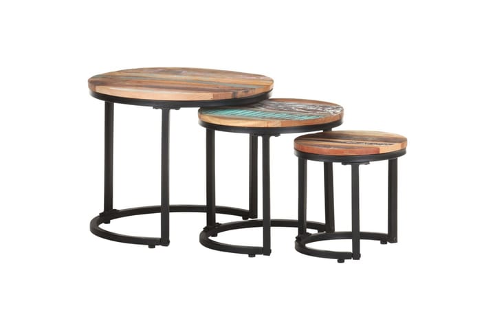 Sivupöydät 3 kpl kierrätetty täyspuu - Monivärinen - Lamppupöytä - Tarjotinpöytä & pikkupöytä