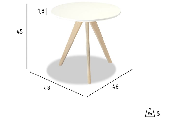 Sivupöytä Minerva 48 cm Pyöreä - Valkoinen/Tammi - Tarjotinpöytä & pikkupöytä - Lamppupöytä