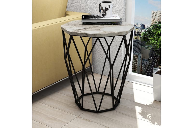 Sivupöytä Sofya Pyöreä 46 cm - Harmaa/Musta - Huonekalut - Pöytä & ruokailuryhmä - Apupöytä & sivupöytä - Tarjotinpöytä & pikkupöytä