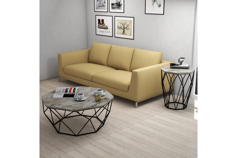 Sivupöytä Sofya Pyöreä 46 cm - Harmaa/Musta - Huonekalut - Pöytä & ruokailuryhmä - Apupöytä & sivupöytä - Tarjotinpöytä & pikkupöytä