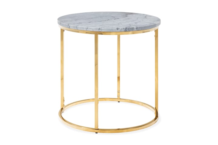 Sivupöytä Titania 50 cm Pyöreä Marmori - Harmaa/Messinki - Tarjotinpöytä & pikkupöytä - Marmoripöydät - Lamppupöytä