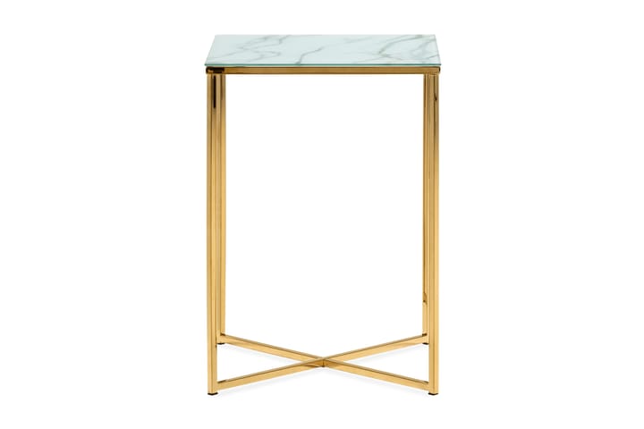 Sivupöytä Valeria 45 cm - Valkoinen/Messinki - Tarjotinpöytä & pikkupöytä - Lamppupöytä - Marmoripöydät