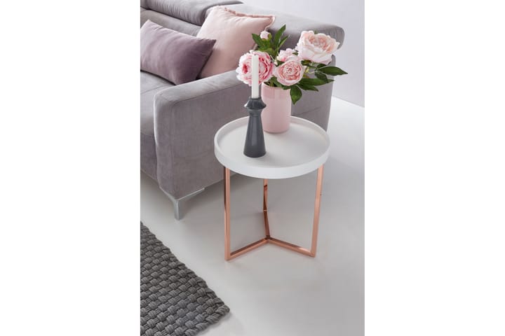 Sivupöytä Persais - Valkoinen/Messinki - Tarjotinpöytä & pikkupöytä - Lamppupöytä
