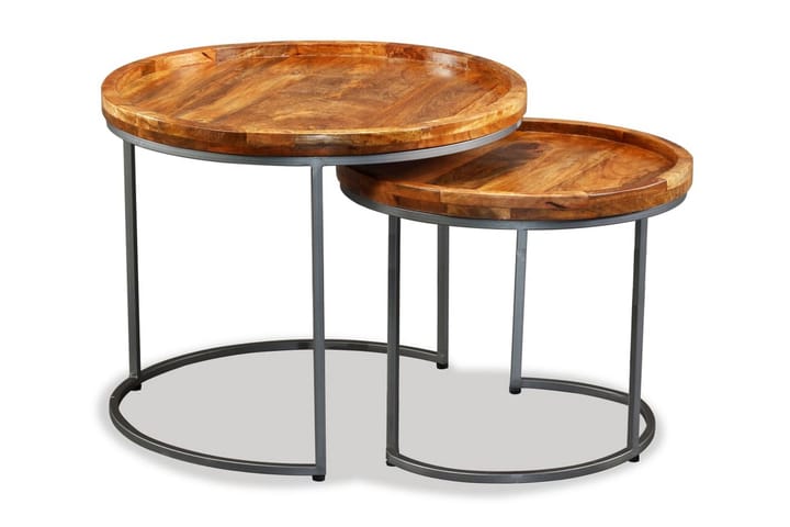 Sivupöytäsarja 2 kpl Täysi mangopuu - Ruskea - Lamppupöytä - Tarjotinpöytä & pikkupöytä