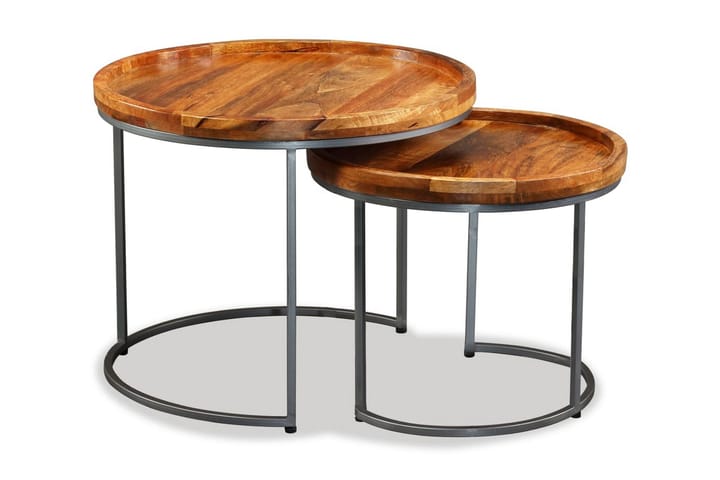 Sivupöytäsarja 2 kpl Täysi mangopuu - Ruskea - Lamppupöytä - Tarjotinpöytä & pikkupöytä