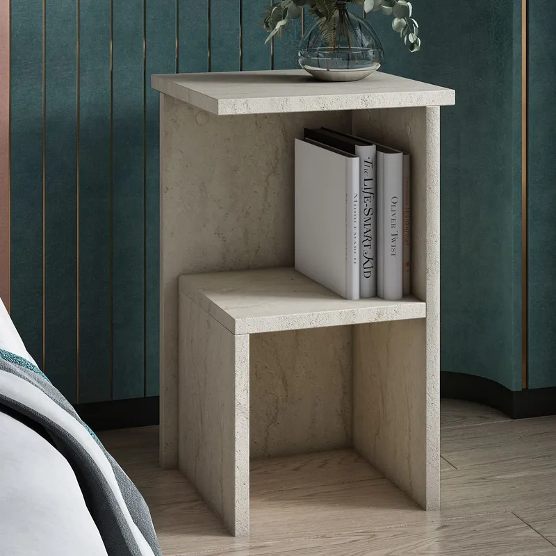Tunel yöpöytä 29,6x50x29,6 cm - Travertiini - Huonekalut - Pöytä & ruokailuryhmä - Apupöytä & sivupöytä - Yöpöytä