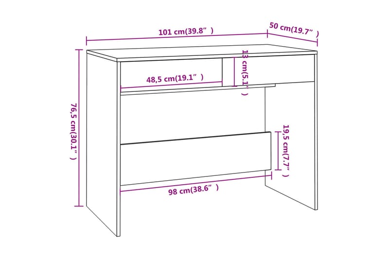 Työpöytä harmaa Sonoma-tammi 101x50x76,5 cm lastulevy - Harmaa - Yöpöytä