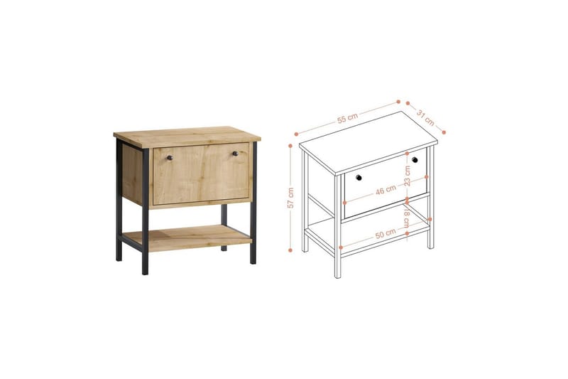 Valery Yöpöytä 55 cm - Tammi/Musta - Huonekalut - Pöytä & ruokailuryhmä - Apupöytä & sivupöytä - Yöpöytä