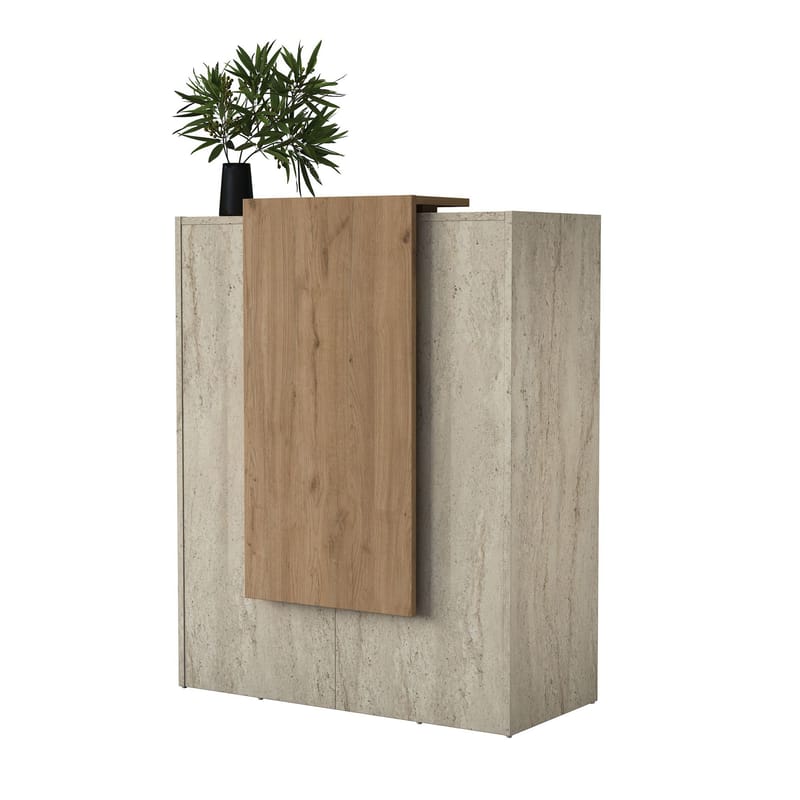 Vastaanottotiski Wallxpert Cleo Shelf (90 x 110 x 40 cm) Travertiini/pähkinä, Travertiini ja pähkinä
