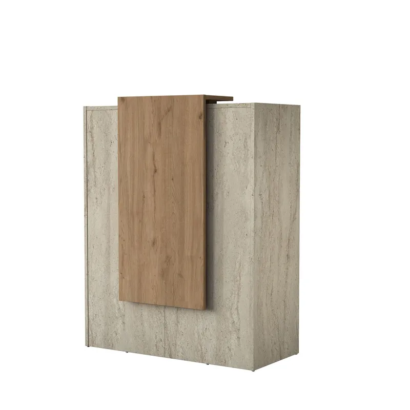 Vastaanottotiski Wallxpert Cleo Shelf (90 x 110 x 40 cm) Travertiini/pähkinä - Travertiini ja pähkinä - Huonekalut - Pöytä & ruokailuryhmä - Apupöytä & sivupöytä - Eteispöytä