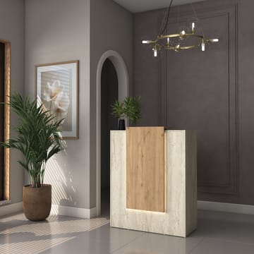 Vastaanottotiski Wallxpert Cleo Shelf (90 x 110 x 40 cm) Travertiini/pähkinä - Travertiini ja pähkinä - Huonekalut - Pöytä & ruokailuryhmä - Apupöytä & sivupöytä - Eteispöytä
