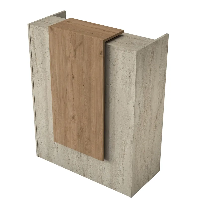 Vastaanottotiski Wallxpert Cleo Shelf (90 x 110 x 40 cm) Travertiini/pähkinä - Travertiini ja pähkinä - Huonekalut - Pöytä & ruokailuryhmä - Apupöytä & sivupöytä - Eteispöytä