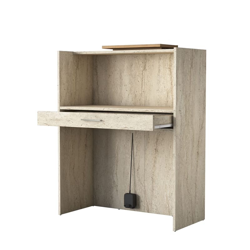 Vastaanottotiski Wallxpert Cleo Shelf (90 x 110 x 40 cm) Travertiini/pähkinä - Travertiini ja pähkinä - Huonekalut - Pöytä & ruokailuryhmä - Apupöytä & sivupöytä - Eteispöytä