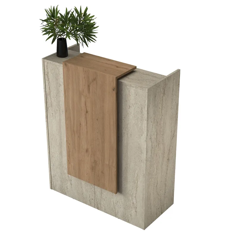 Vastaanottotiski Wallxpert Cleo Shelf (90 x 110 x 40 cm) Travertiini/pähkinä - Travertiini ja pähkinä - Huonekalut - Pöytä & ruokailuryhmä - Apupöytä & sivupöytä - Eteispöytä