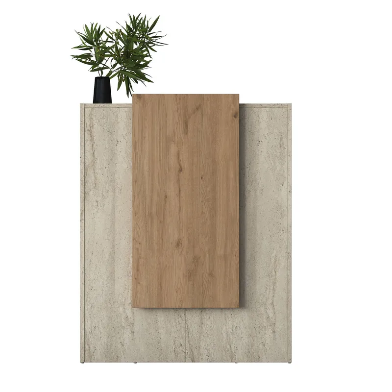 Vastaanottotiski Wallxpert Cleo Shelf (90 x 110 x 40 cm) Travertiini/pähkinä - Travertiini ja pähkinä - Huonekalut - Pöytä & ruokailuryhmä - Apupöytä & sivupöytä - Eteispöytä