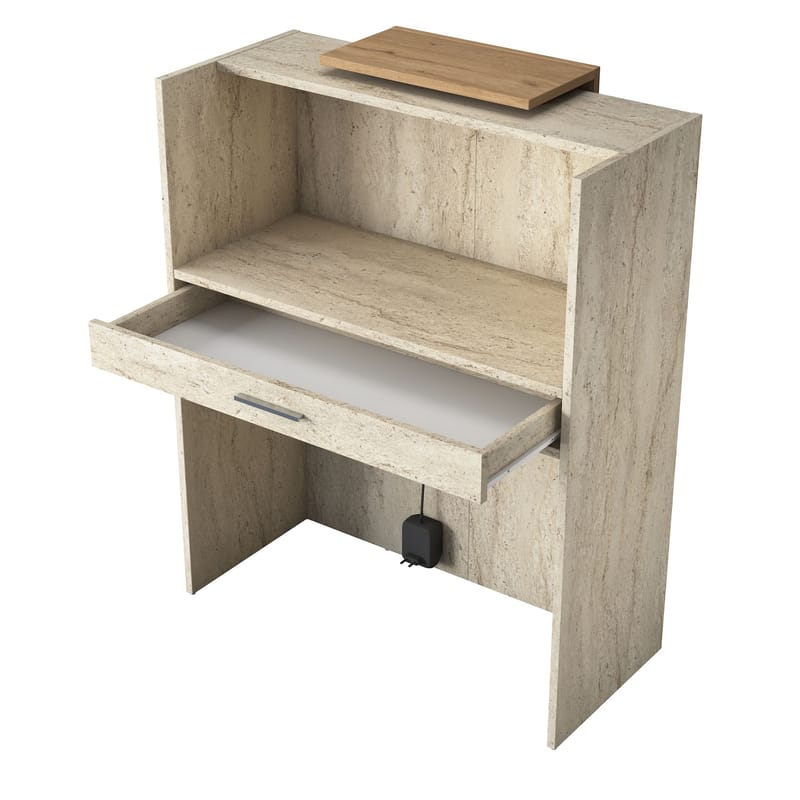 Vastaanottotiski Wallxpert Cleo Shelf (90 x 110 x 40 cm) Travertiini/pähkinä - Travertiini ja pähkinä - Huonekalut - Pöytä & ruokailuryhmä - Apupöytä & sivupöytä - Eteispöytä
