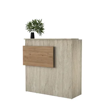 Vastaanottotiski Wallxpert Dara (110 x 110 x 40 cm) Travertiini pähkinä - Travertiini ja pähkinä - Huonekalut - Pöytä & ruokailuryhmä - Apupöytä & sivupöytä - Eteispöytä