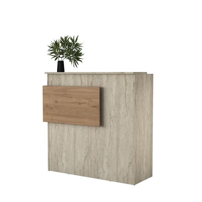 Vastaanottotiski Wallxpert Dara (110 x 110 x 40 cm) Travertiini pähkinä, Travertiini ja pähkinä