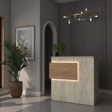 Vastaanottotiski Wallxpert Dara (110 x 110 x 40 cm) Travertiini pähkinä - Travertiini ja pähkinä - Huonekalut - Pöytä & ruokailuryhmä - Apupöytä & sivupöytä - Eteispöytä