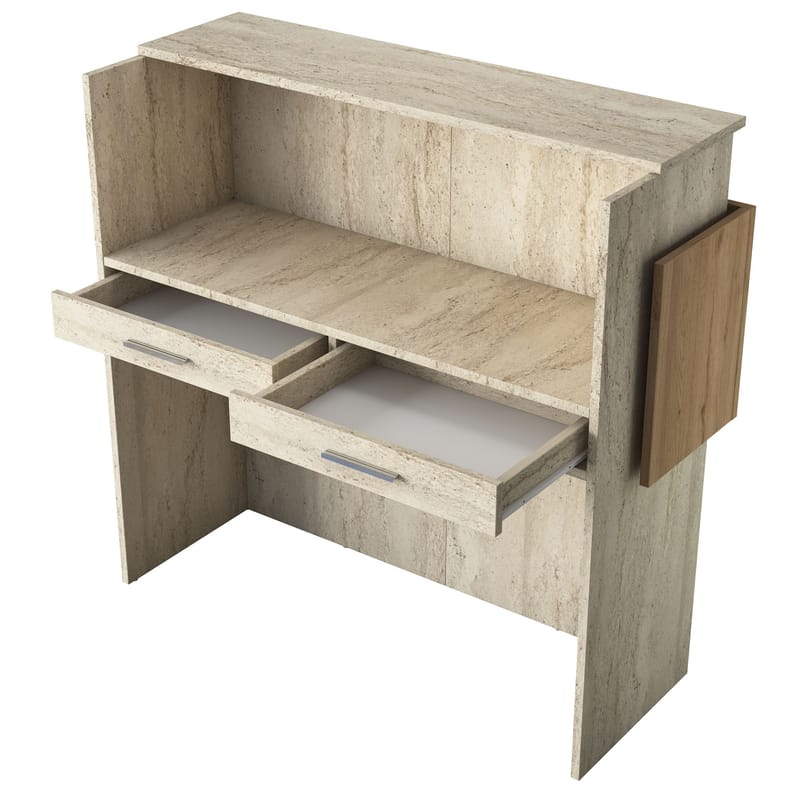 Vastaanottotiski Wallxpert Dara (110 x 110 x 40 cm) Travertiini pähkinä - Travertiini ja pähkinä - Huonekalut - Pöytä & ruokailuryhmä - Apupöytä & sivupöytä - Eteispöytä