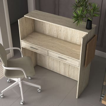 Vastaanottotiski Wallxpert Dara (110 x 110 x 40 cm) Travertiini pähkinä - Travertiini ja pähkinä - Huonekalut - Pöytä & ruokailuryhmä - Apupöytä & sivupöytä - Eteispöytä