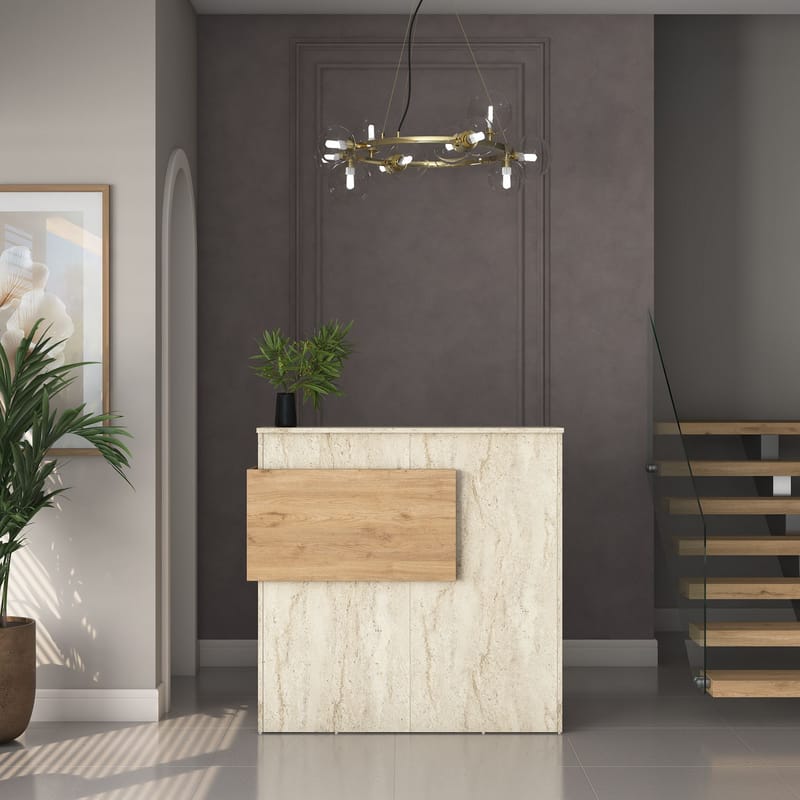 Vastaanottotiski Wallxpert Dara (110 x 110 x 40 cm) Travertiini pähkinä - Travertiini ja pähkinä - Huonekalut - Pöytä & ruokailuryhmä - Apupöytä & sivupöytä - Eteispöytä