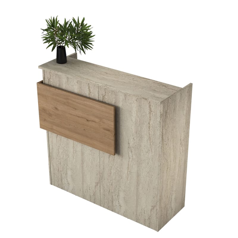Vastaanottotiski Wallxpert Dara (110 x 110 x 40 cm) Travertiini pähkinä - Travertiini ja pähkinä - Huonekalut - Pöytä & ruokailuryhmä - Apupöytä & sivupöytä - Eteispöytä