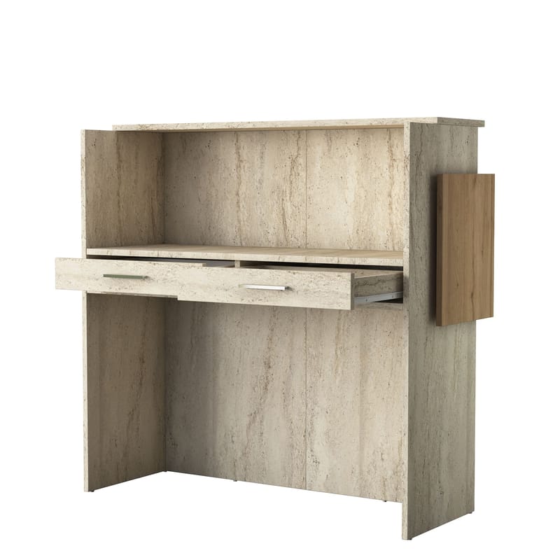 Vastaanottotiski Wallxpert Dara (110 x 110 x 40 cm) Travertiini pähkinä - Travertiini ja pähkinä - Huonekalut - Pöytä & ruokailuryhmä - Apupöytä & sivupöytä - Eteispöytä