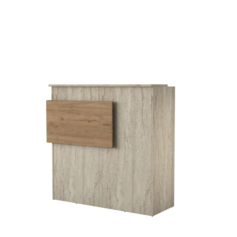Vastaanottotiski Wallxpert Dara (110 x 110 x 40 cm) Travertiini pähkinä - Travertiini ja pähkinä - Huonekalut - Pöytä & ruokailuryhmä - Apupöytä & sivupöytä - Eteispöytä