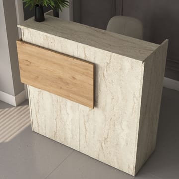 Vastaanottotiski Wallxpert Dara (110 x 110 x 40 cm) Travertiini pähkinä - Travertiini ja pähkinä - Huonekalut - Pöytä & ruokailuryhmä - Apupöytä & sivupöytä - Eteispöytä