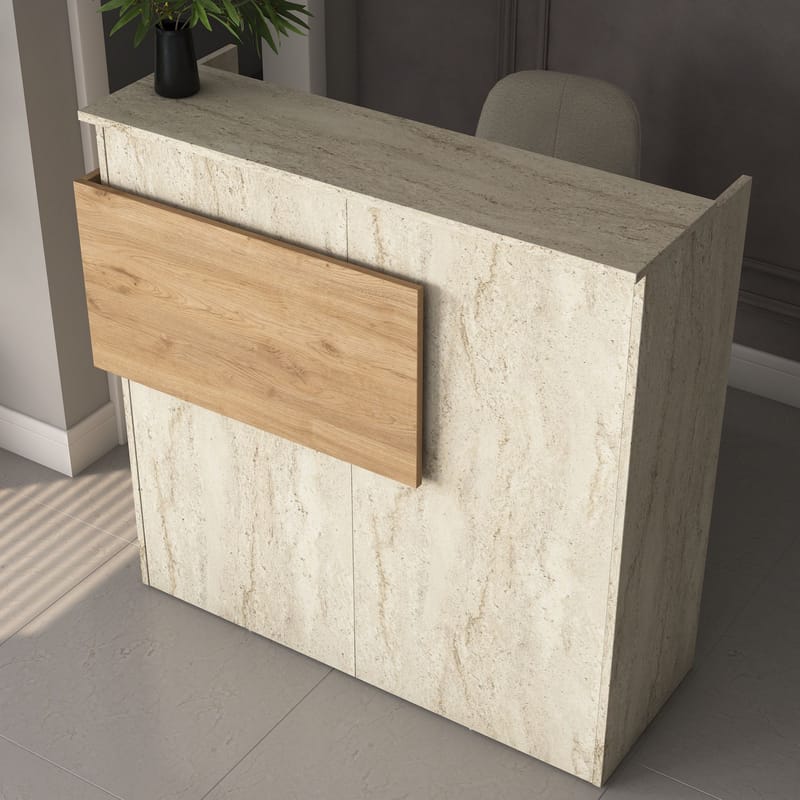 Vastaanottotiski Wallxpert Dara (110 x 110 x 40 cm) Travertiini pähkinä - Travertiini ja pähkinä - Huonekalut - Pöytä & ruokailuryhmä - Apupöytä & sivupöytä - Eteispöytä