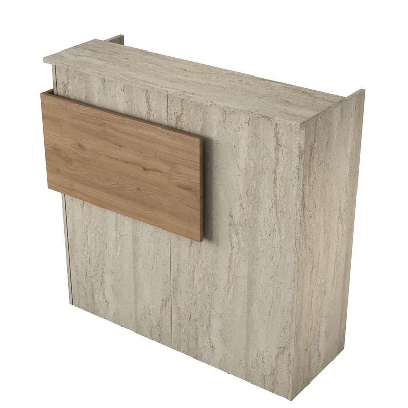 Vastaanottotiski Wallxpert Dara (110 x 110 x 40 cm) Travertiini pähkinä - Travertiini ja pähkinä - Huonekalut - Pöytä & ruokailuryhmä - Apupöytä & sivupöytä - Eteispöytä