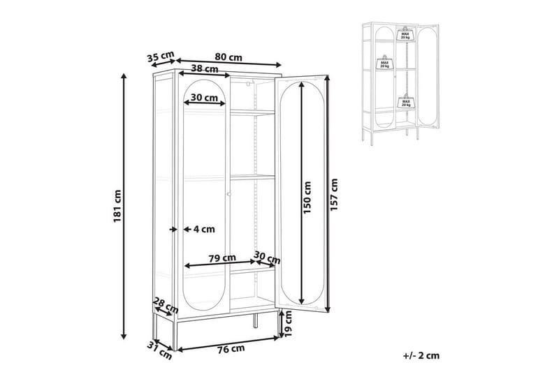 Vitrinikaappi Foxton - Säilytys - Kaappi - Vitriini