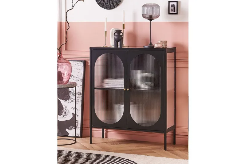 Vitrinikaappi Sarre Musta, kulta - Musta, kulta - Säilytys - Kaappi - Vitriini