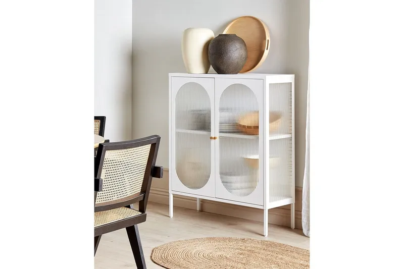 Vitrinikaappi Sarre Valkoinen, kulta - Valkoinen, kulta - Säilytys - Kaappi - Vitriini