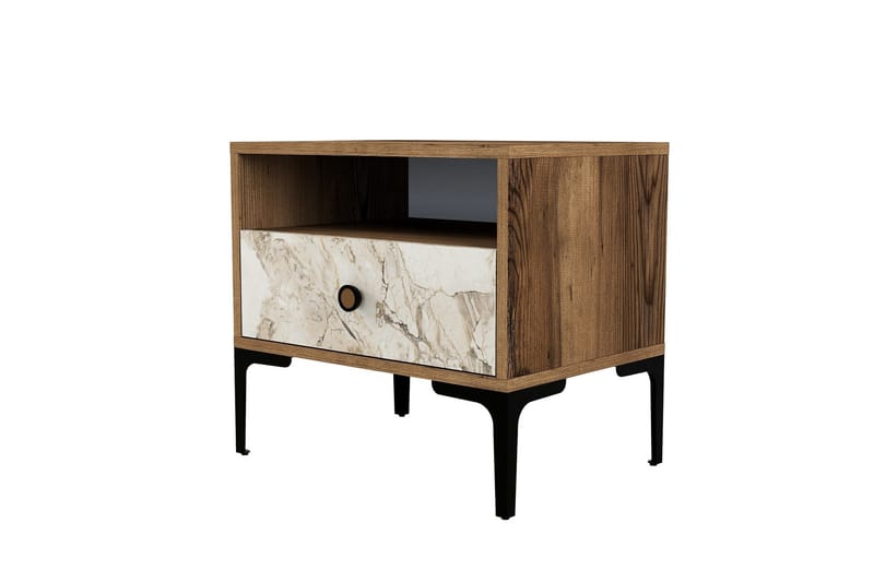 Ameias Sängynsivupöytä 56x40 cm Ruskea/Valkoinen - Hanah Home - Huonekalut - Pöytä & ruokailuryhmä - Apupöytä & sivupöytä - Yöpöytä