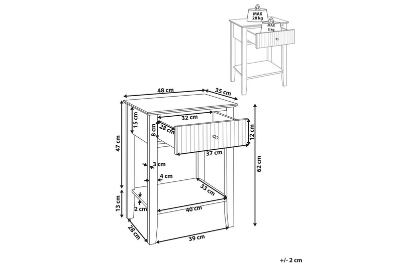 Yöpöytä Assisi säilytyslaatikolla - Huonekalut - Pöytä & ruokailuryhmä - Apupöytä & sivupöytä - Yöpöytä