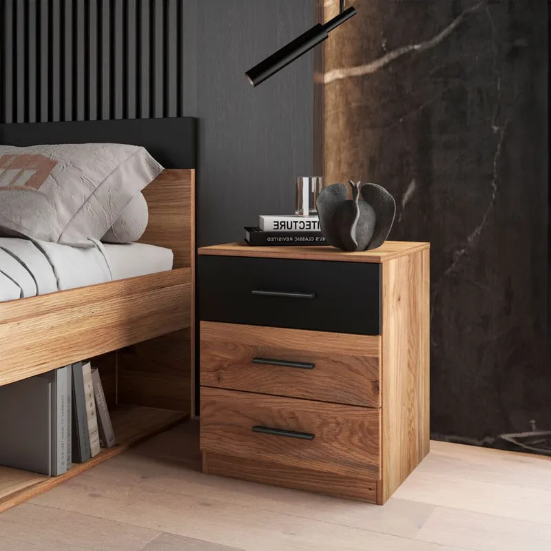 Yöpöytä Beta ja 3 laatikkoa - Mauvella-tammi - Huonekalut - Pöytä & ruokailuryhmä - Apupöytä & sivupöytä - Yöpöytä