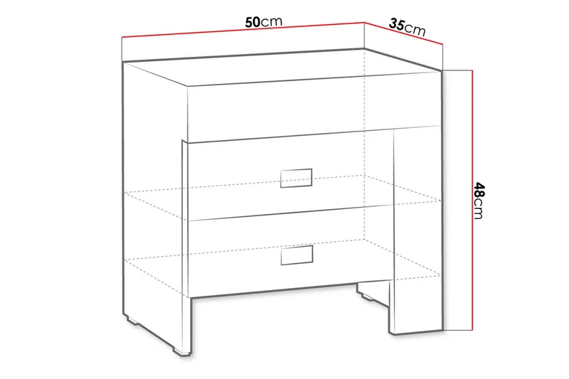 Cezara Sängbord 50 cm Vänster med Förvaring 2 Lådor Bedly Ek - Huonekalut - Pöytä & ruokailuryhmä - Apupöytä & sivupöytä - Yöpöytä