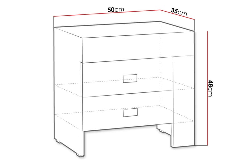 Cezara Sängbord 50 cm Vänster med Förvaring 2 Lådor Bedly Ek - Huonekalut - Pöytä & ruokailuryhmä - Apupöytä & sivupöytä - Yöpöytä