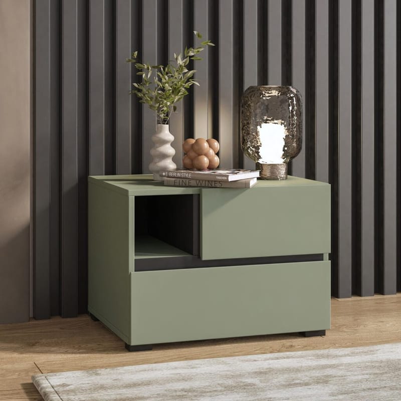 Yöpöytä Cross S 2 laatikolla - Vihreä - Huonekalut - Pöytä & ruokailuryhmä - Apupöytä & sivupöytä - Yöpöytä