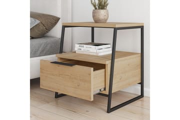Desgrar yöpöytä 45x50 cm tammea laatikoilla ja säilytystilalla - Beige - Huonekalut - Pöytä & ruokailuryhmä - Apupöytä & sivupöytä - Yöpöytä