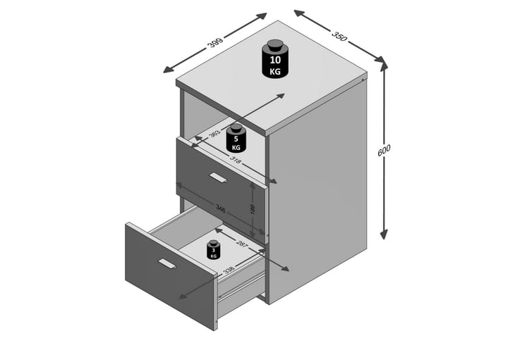FMD Yöpöytä 2 laatikkoa ja avoin hylly musta - Yöpöytä