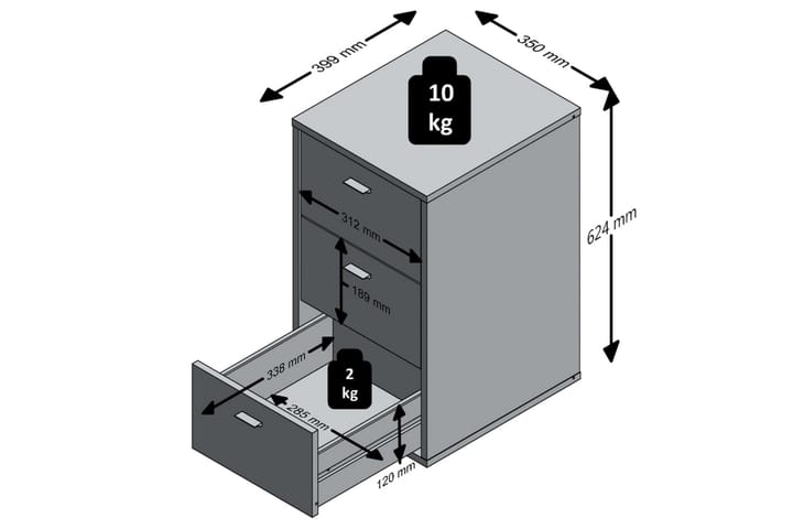 FMD Yöpöytä 3 laatikkoa musta - Yöpöytä