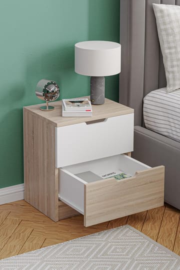 Yöpöytä Hanah Home Lento (45 x 50 x 33 cm) Sonomo-tammi valkoinen - Huonekalut - Pöytä & ruokailuryhmä - Apupöytä & sivupöytä - Yöpöytä