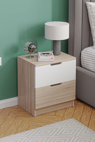 Yöpöytä Hanah Home Lento (45 x 50 x 33 cm) Sonomo-tammi valkoinen - Huonekalut - Pöytä & ruokailuryhmä - Apupöytä & sivupöytä - Yöpöytä