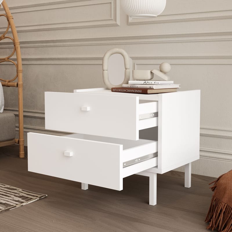 Yöpöytä Hanah Home Luke (47,9 x 47 x 36,8 cm) Valkoinen - Valkoinen - Huonekalut - Pöytä & ruokailuryhmä - Apupöytä & sivupöytä - Yöpöytä
