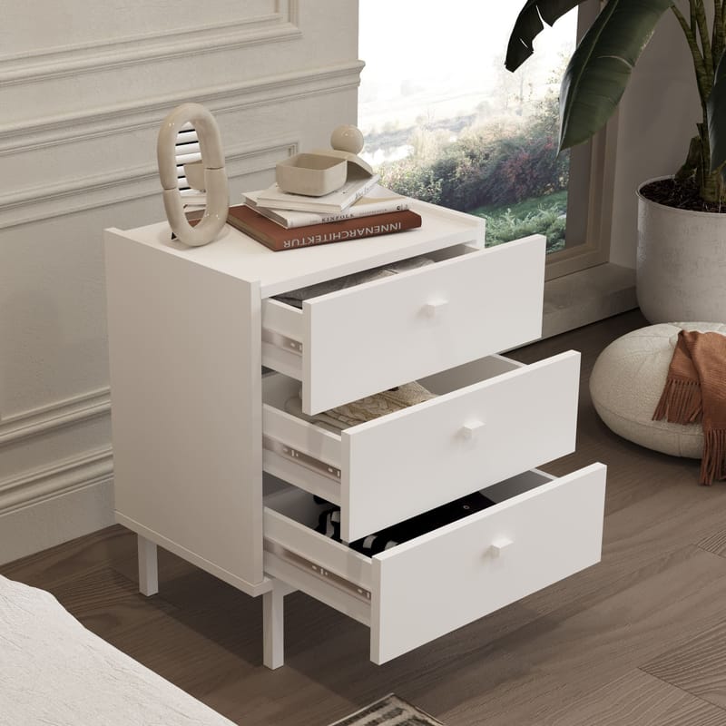 Yöpöytä Hanah Home Luke (47,9 x 63,5 x 36,8 cm) Valkoinen - Valkoinen - Huonekalut - Pöytä & ruokailuryhmä - Apupöytä & sivupöytä - Yöpöytä