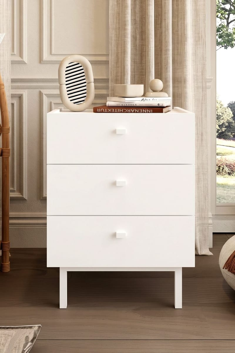 Yöpöytä Hanah Home Luke (47,9 x 63,5 x 36,8 cm) Valkoinen - Valkoinen - Huonekalut - Pöytä & ruokailuryhmä - Apupöytä & sivupöytä - Yöpöytä