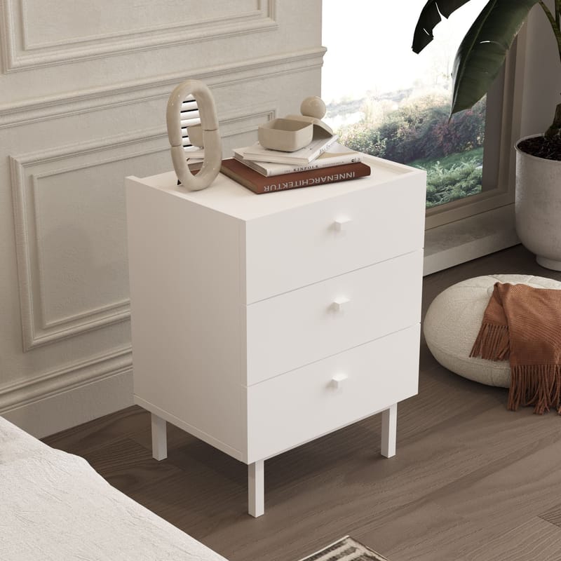 Yöpöytä Hanah Home Luke (47,9 x 63,5 x 36,8 cm) Valkoinen - Valkoinen - Huonekalut - Pöytä & ruokailuryhmä - Apupöytä & sivupöytä - Yöpöytä
